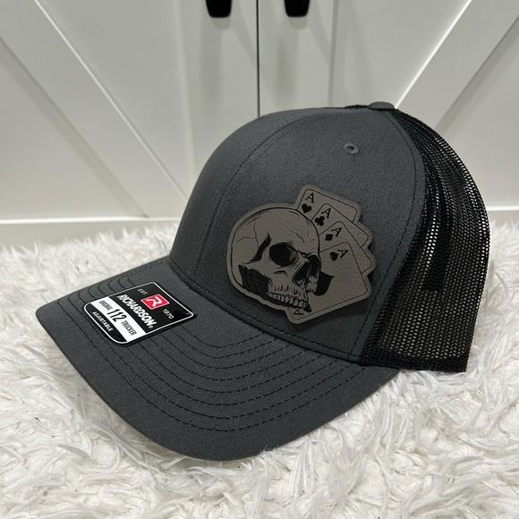 Laser engraved, Poker Skull, Richardson 112 trucker hat. - Picture 1 of 2